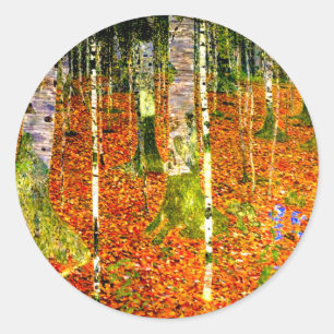 Gustav Klimt Birch Trees Runder Aufkleber