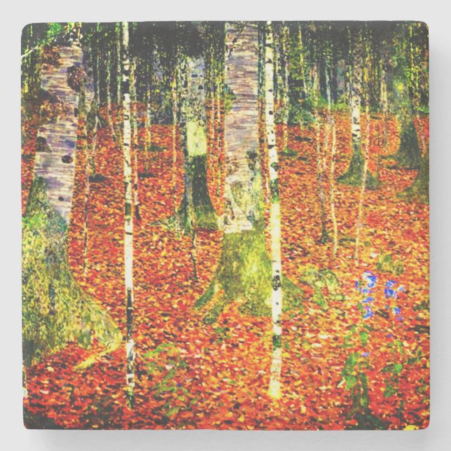 Gustav Klimt Birch Trees Steinuntersetzer (Vorderseite)