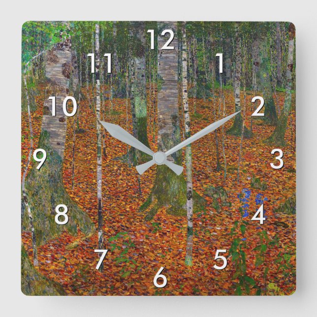 Gustav Klimt - Birch Wood Quadratische Wanduhr (Vorderseite)