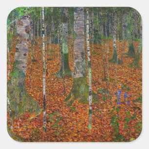 Gustav Klimt - Birch Wood Quadratischer Aufkleber