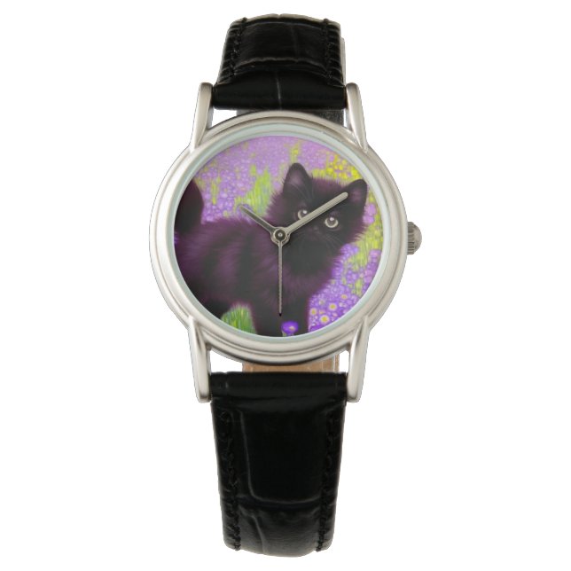 Gustav Klimt Black Kitten Armbanduhr (Vorderseite)