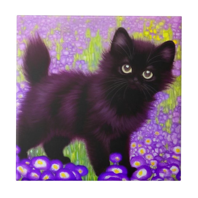 Gustav Klimt Black Kitten Fliese (Vorderseite)
