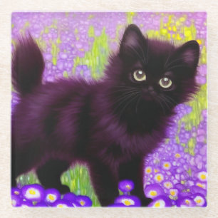 Gustav Klimt Black Kitten Glasuntersetzer