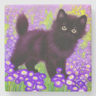 Gustav Klimt Black Kitten Steinuntersetzer