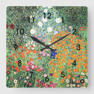 Gustav Klimt - Blumengarten, Quadratische Wanduhr
