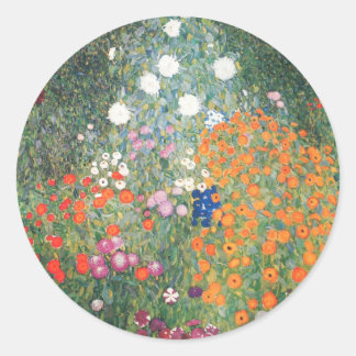 Gustav Klimt Blumengarten Runder Aufkleber
