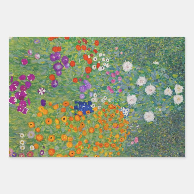 Gustav Klimt Blumengarten Vintag Jugendstil Geschenkpapier Set (Vorderseite)