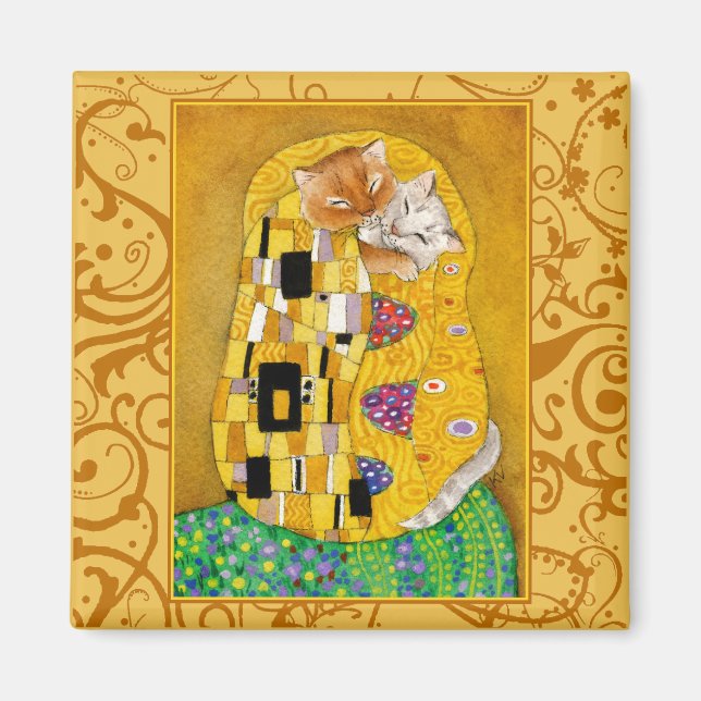 Gustav Klimt Cat Kiss gold spoof magnet (Vorne)