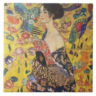 Gustav Klimt Dame mit Fächer Art Nouveau Gemälde Fliese