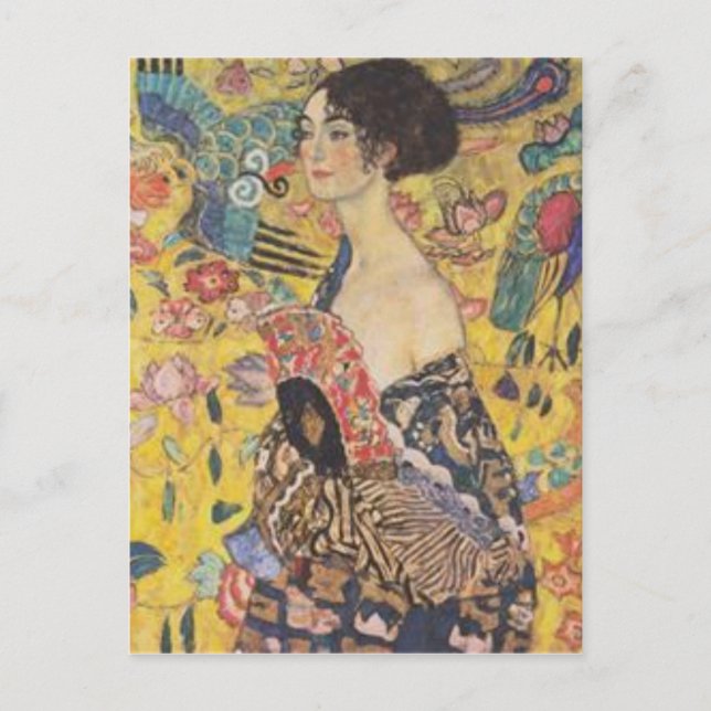 Gustav Klimt - Dame mit Fan-Malerei Postkarte (Vorderseite)