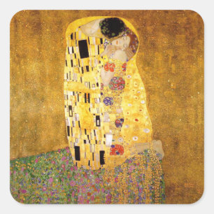 Gustav Klimt Das klassische Kiss-Gemälde Quadratischer Aufkleber