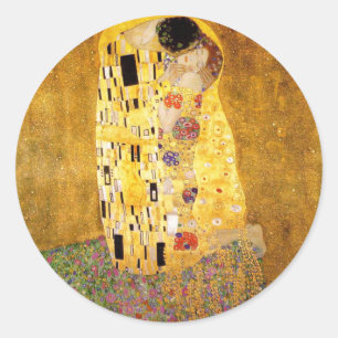 Gustav Klimt Das klassische Kiss-Gemälde Runder Aufkleber