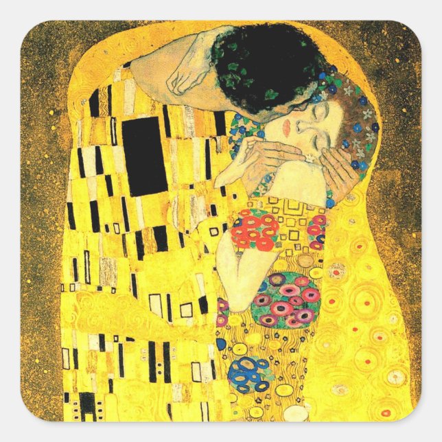 Gustav Klimt - Der Kiss Square Stiker Quadratischer Aufkleber (Vorderseite)