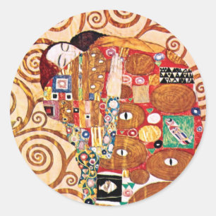 Gustav Klimt - Der Kuss - Kunstmalerei Runder Aufkleber