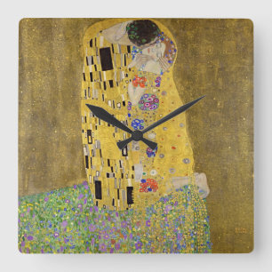 Gustav Klimt Der Kuss Meisterwerk  Quadratische Wanduhr