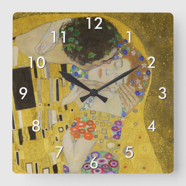 Gustav Klimt - Der Kuss Quadratische Wanduhr (Vorderseite)