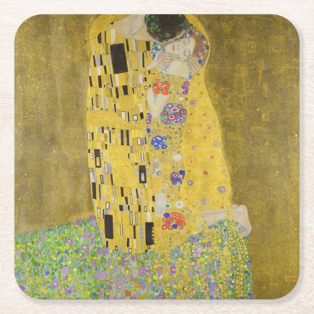 Gustav Klimt - Der Kuss Rechteckiger Pappuntersetzer (Vorderseite)
