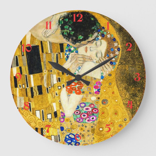 Gustav Klimt - Der Kuss / Valentinstag Große Wanduhr (Vorderseite)