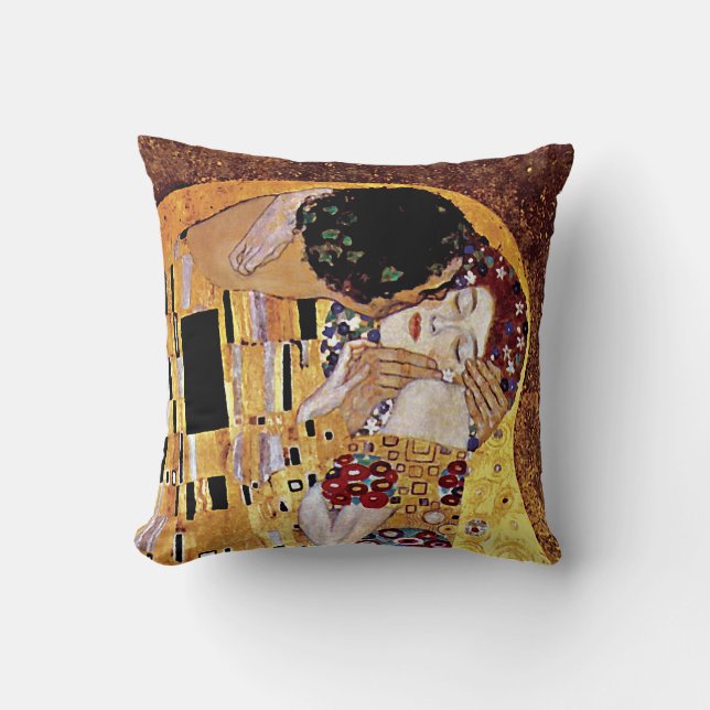 Gustav Klimt - Der Kuss - Vintager Jugendstil Kissen (Vorderseite)
