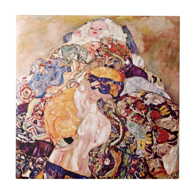Gustav Klimt - Die Kinderkrippe - Neugeborene Fliese (Vorderseite)