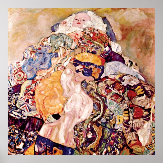 Gustav Klimt - Die Kinderkrippe - Neugeborene Poster (Vorne)