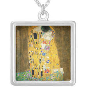 Gustav Klimt die Kuss-Vintage Kunst Nouveau Versilberte Kette