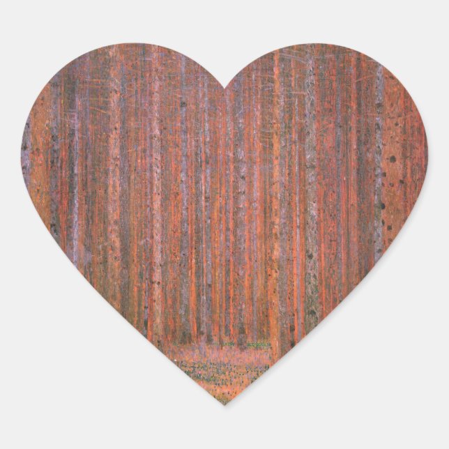 Gustav Klimt Fir Forest Tannenwald Rote Bäume Herz-Aufkleber (Vorderseite)