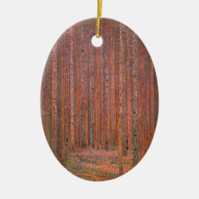 Gustav Klimt Fir Forest Tannenwald Rote Bäume Keramik Ornament (Vorne)