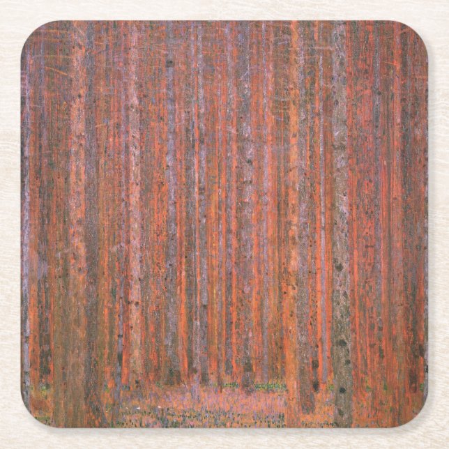 Gustav Klimt Fir Forest Tannenwald Rote Bäume Rechteckiger Pappuntersetzer (Vorderseite)