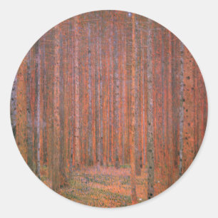 Gustav Klimt Fir Forest Tannenwald Rote Bäume Runder Aufkleber