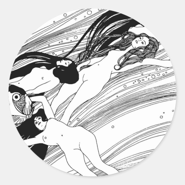 Gustav Klimt - Fischblut Surreal Japanische Kunst Runder Aufkleber (Vorderseite)