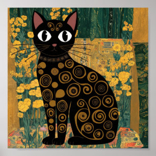 Gustav Klimt Florale Schwarze Katze Veränderte Vin Poster