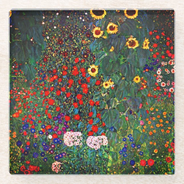 Gustav Klimt Flower Garden Glasuntersetzer (Vorderseite)