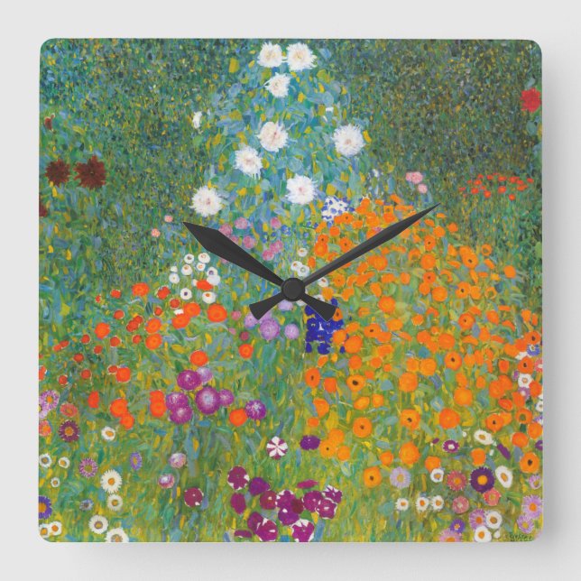 Gustav Klimt: Flower Garden Quadratische Wanduhr (Vorderseite)