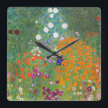Gustav Klimt: Flower Garden Quadratische Wanduhr<br><div class="desc">A beautiful classic wall clock featuring a colorful flower garden,  painted by the Austrian symbolist painter Gustav Klimt.</div>