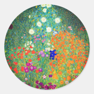 Gustav Klimt Flower Garden Runder Aufkleber