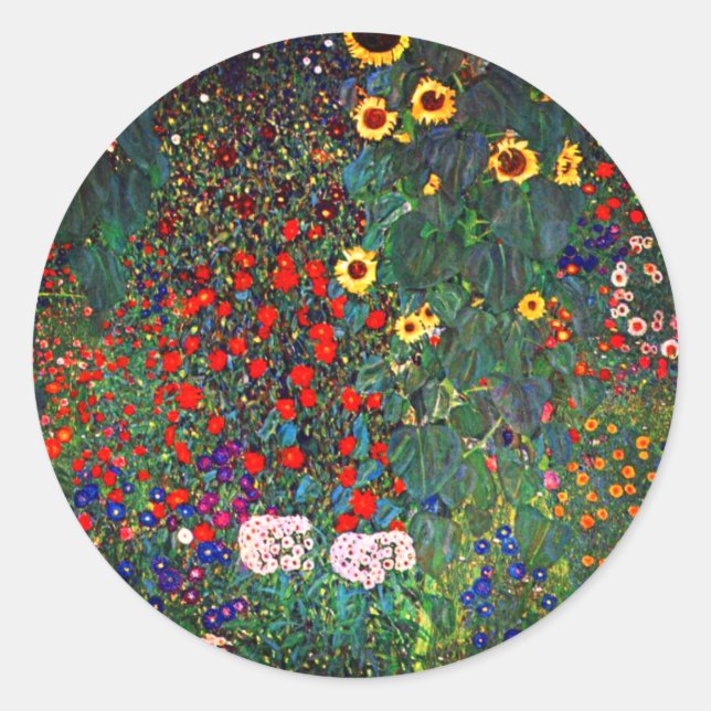 Gustav Klimt Flower Garden Runder Aufkleber (Vorderseite)