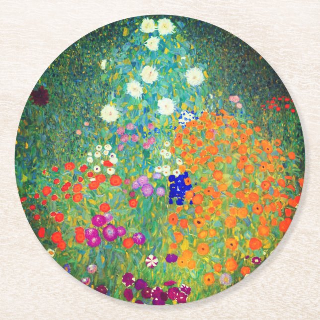 Gustav Klimt Flower Garden Runder Pappuntersetzer (Vorderseite)