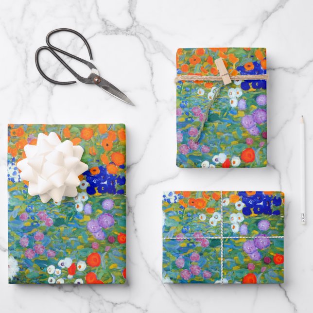 Gustav Klimt Flower Garden Wrapping Paper Geschenkpapier Set (Vorderseite)