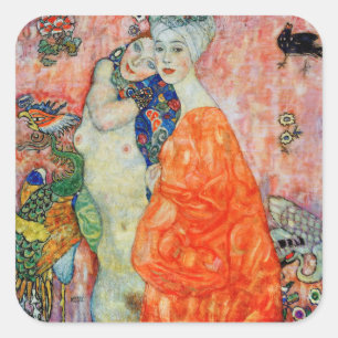 Gustav Klimt - Frauenfreundschaft Quadratischer Aufkleber