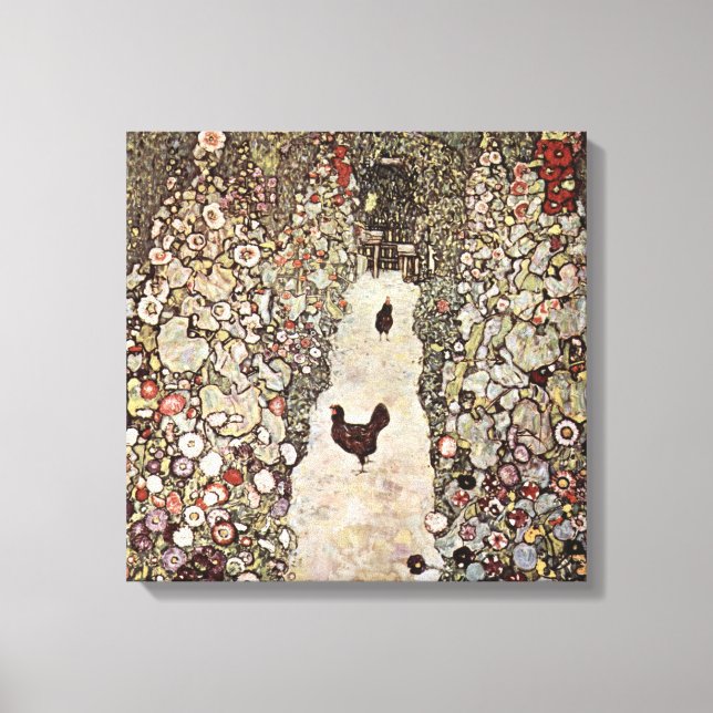 Gustav Klimt Garden mit Roosters Leinwanddruck (Vorderseite)