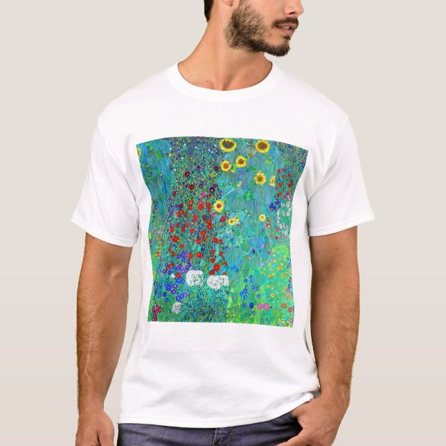 Gustav Klimt Garden mit Sonnenblumen T-Shirt (Vorderseite)