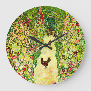 Gustav Klimt Garden with Chickens Große Wanduhr