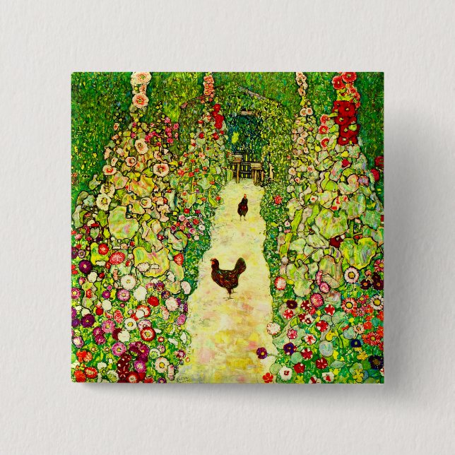Gustav Klimt Garten mit Hühnern Button (Vorderseite)