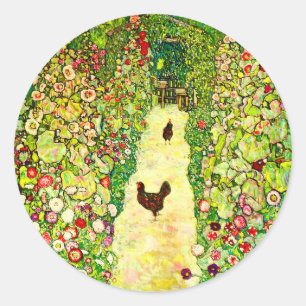 Gustav Klimt Garten mit Hühnern Runder Aufkleber
