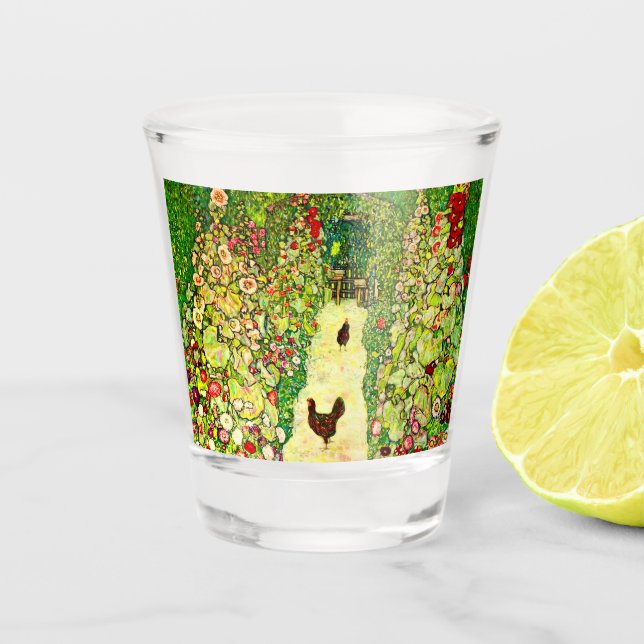 Gustav Klimt Garten mit Hühnern Schnapsglas (Vorderseite)