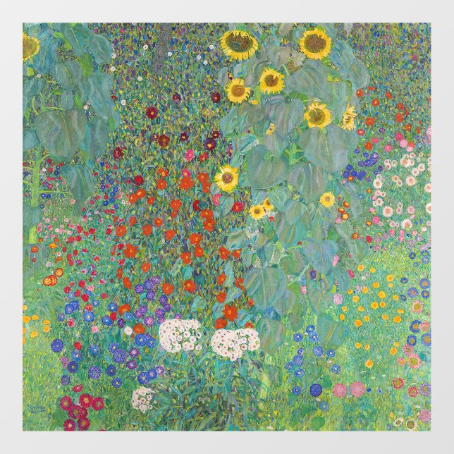 Gustav Klimt - Garten mit Sonnenblumen Fensteraufkleber (Blatt)