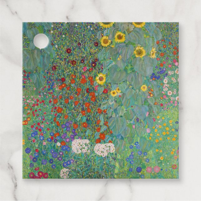 Gustav Klimt - Garten mit Sonnenblumen Geschenkanhänger (Vorderseite)
