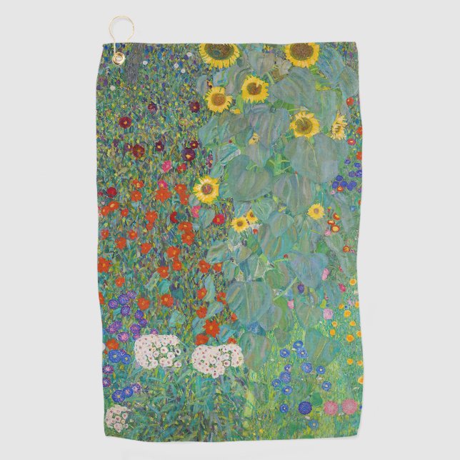 Gustav Klimt - Garten mit Sonnenblumen Golfhandtuch (Vorderseite)