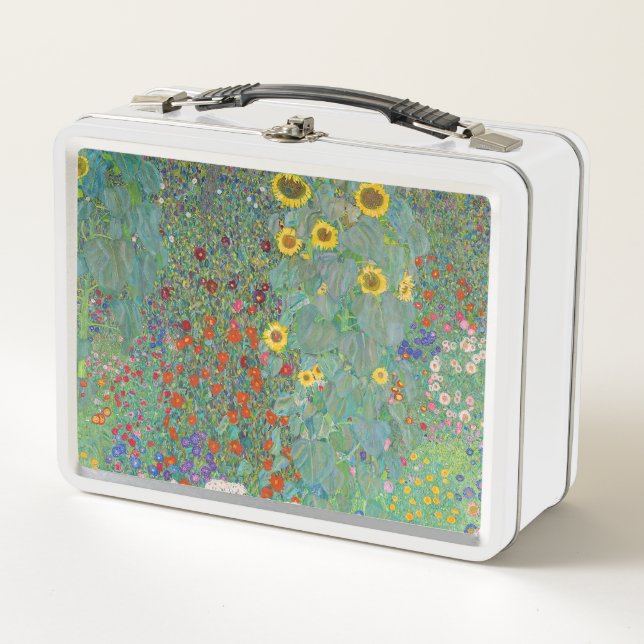Gustav Klimt - Garten mit Sonnenblumen Metall Brotdose (Vorderseite)